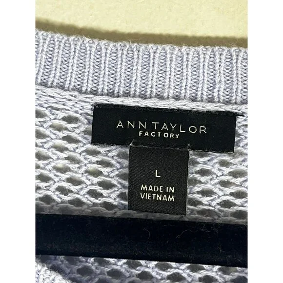 Neutral Open Knit Sweater Cardigan Blue L Coastal Nautical Preppy Resort Chic - Picture 3 of 7